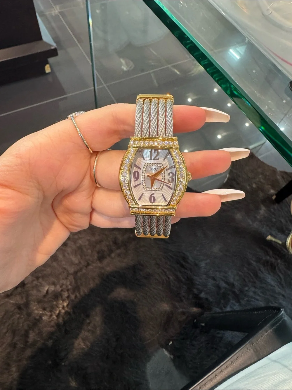 New DMQ Women's Two-Tone Cable Bangle Watch Crystal Bezel MOP Tone Dial